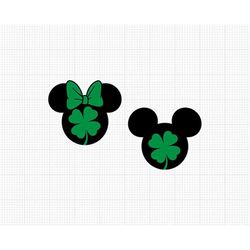 Saint Patrick's Day, Clover, Mickey Minnie Mouse, Ears, Bow, Matching, Couple, Lucky, Svg and Png Formats, Cut, Cricut,