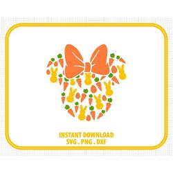 Easter, Carrot, Minnie Mouse, Ears Head Bow, Bunny, Carrots, Egg, Svg Png Dxf Formats, Cut, Cricut, Silhouette
