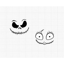 Halloween, Jack and Sally Face, Svg and Png Formats, Cut, Cricut, Silhouette, Instant Download