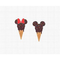 Ice Cream, Mickey Minnie Mouse, Ears Head Bow, Snack, Svg and Png Formats, Cut, Cricut, Silhouette, Instant Download