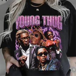 YOUNG THUG T-SHIRT, Rap Tee Concert Merch Kanye Thugger Slime Season , Green Rare Hip Hop Graphic Print