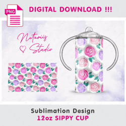 Trendy Pink 3D Inflated Puff Pattern - Barbie Style - Seamless Sublimation Pattern - 12oz SIPPY CUP - Full Cup Wrap