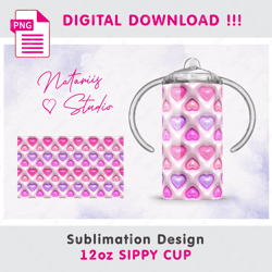 Trendy Pink 3D Inflated Puff Pattern - Barbie Style - Seamless Sublimation Pattern - 12oz SIPPY CUP - Full Cup Wrap