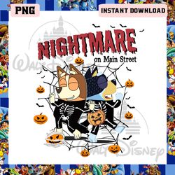 Bluey And Bingo Nightmare On Main Street Png, Bluey Bingo Skeleton Png, Magic Kingdom Halloween Png