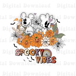 Floral Spooky Vibes Mickey And Minnie Halloween Png, Mickey Minnie Ghost Halloween Png, Boo To You P