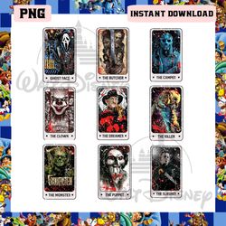 Bundle Horror Character Tarot Card Png, Halloween Movie Killer Png, Pennywise Chucky Jason Png