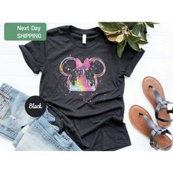 Disney Watercolor Shirt, Disney Castle, Vacation Gift Tee, Family Trip Shirt, Minnie Tee