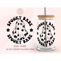 spooky babe 16oz libbey glass can wrap svg, png, halloween libbey wrap, spooky soda can glass png, floral ghost libbey c