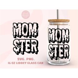 momster 16oz libbey glass can wrap svg, png, funny halloween libbey wrap, halloween mom soda can glass png, spooky mama