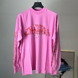 Pink Flame Graffiti Alphabet Sweatshirt Men and Women Couple Loose Long Sleeve T-Shirt