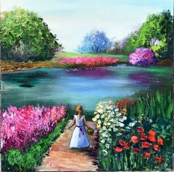 Landscape near the river. Painting for interior decoration. Original painting