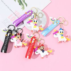 Disney Cartoon Mickey Mouse Unicorn Silicone Keychain Cute Stitch and Donald Duck Pendant Keyring Jewelry Keyholder