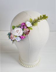 pink white flower crown girl floral wreath flower girl crown flower crown kid women flower crown bridal floral headband