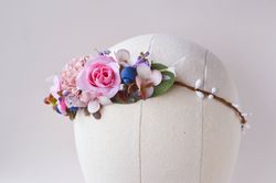 beige blush pink flower crown floral headpiece flower girl crown floral headband girl headpiece