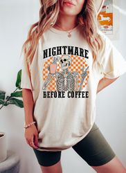 Comfort Colors Funny Halloween shirt, Skeleton Halloween Shirt, Coffee Fall Shirt, Coffee Lover Shir
