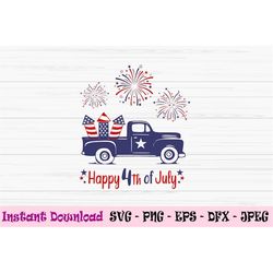 happy 4th of july vintage truck svg, american truck svg, Dxf, Png, Eps, jpeg, Cut file, Cricut, Silhouette, Print, Insta