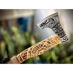 Viking forged axe - RAGNAR, Viking axe, personalized hatchet, Viking hatchet, bearded axe, camping axe, gift for him
