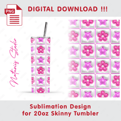 Trendy Pink 3D Inflated Puff Pattern - Barbie Style - Seamless Sublimation Pattern - 20oz SKINNY TUMBLER - Full Wrap