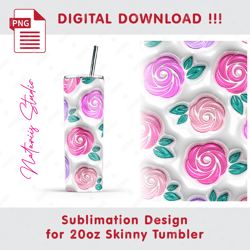 Trendy Pink 3D Inflated Puff Pattern - Barbie Style - Seamless Sublimation Pattern - 20oz SKINNY TUMBLER - Full Wrap
