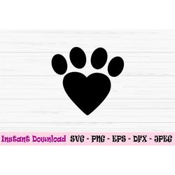 Paw print heart shape svg, valentine paw print svg, dog paw, Dxf, Png, Eps, Jpeg, for Cut file, Cricut, Silhouette, Prin