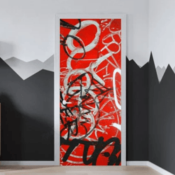 Red Graffiti Door Decoration Peel and Stick Vinyl Decal Entrance Door Decor Graffiti Door Art Door Sticker