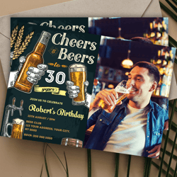 Cheers and Beers Birthday Invitation, Cheers and Beers ANY AGE Birthday Invitation Digital INSTANT Download 5x7 Editable