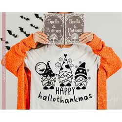 Happy Hallothanksmas Svg, Funny Christmas Svg, Halloween, Thanksgiving Gnomes Svg Cut File for Cricut, Silhouette Eps Dx