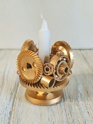 Exquisite Handmade Steampunk Souvenir Candle Holder - Small Metal Holder with Gold Plating | Unique Gift Idea