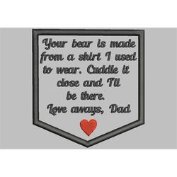 Your Bear is Made - Dad - Large - Pocket Memory Patch Applique-PES JEF XXX Sew Hus Vip Vp3 Exp  Dst-Instant Download Ins