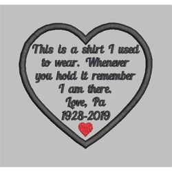 3.5' Heart Memory Patch Applique-This is a Shirt - Pa with Dates - Pes Jef Sew Hus Vip Exp XXX Dst VP3-Instant Download