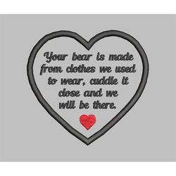 3.5 Inch Heart - Your Bear Made from Clothes We used to wear -Embroidery Design Sizes Jef Sew Exp Pes Vp3 Vip Hus XXX Ds