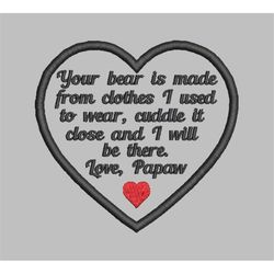 3.5' Heart Memory Patch Applique-Your Bear Made Clothes Papaw - Pes Jef Sew Hus Vip VP3 Exp XXX Dst-Instant Download Ins