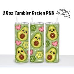 Avocados, Flowers and Hearts Puffy I 20oz  Skinny Tumbler Sublimation PNG, Waterslide, UV DTF,  Digital Instant Download