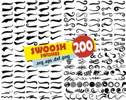 Swoosh svg, Swishes, swashes, swoops, SVG. Hand Drawn Curly swashes, Decorative Font Flourishes, Clipart SVG
