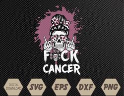 Fuck Breast Cancer Warrior Pink Ribbon Messy Bun Hair Svg, Eps, Png, Dxf, Digital Download