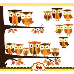 Autumn cute owls,Family owls digital clipart set NO.AN029 for-Personal and Commercial Use-paper crafts,card making,scrap