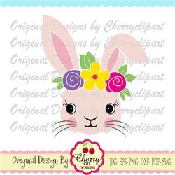 Easter SVG,Dxf , FlowersBunny girl face, Easter bunny, Easter Rabbit  Silhouette & Cricut Cut design, Bunny Clip art, T-