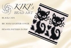 Peyote Pattern, bead pattern for BIC MAXI Lighter cover Black cats peyote beading pattern in PDF instant download