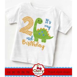 Dinosaur SVG, Dinosaur number 2, It's my 2nd Birthday svg Silhouette & Circut Cut design, clip art,T-shirt iron on, Tran