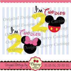 I'm Twodles SVG DXF,Mouse ears SVG dxf, I'm Twodles with Mickey and Minnie,Silhouette & Cricut Cut Files BSCH05-Personal