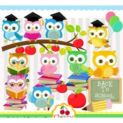 School owls,Graduation owls,Cute owls digital clip art set-Personal and Commercial Use