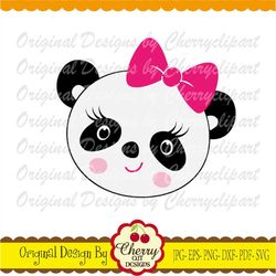 SVG Dxf Panda face , Panda girl with bow svg, Animal SVG Silhouette Cut Design, Cricut Cut Deisgn, Panda Clip art AN49