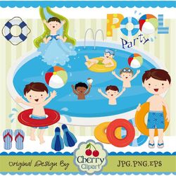 Pool Party Swim Boys Digital Clipart Set -Personal and Commercial Use-paper crafts,card making,scrapbooking,web design