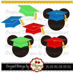 Graduation caps Mickey Mouse ears svg png jpg Pack Bundle Silhouette & Cricut Cut Files SCH18