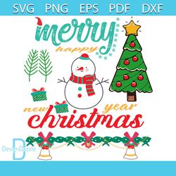 Merry Christmas Happy New Year Svg, Christmas Svg, Xmas Svg, Snowman Svg, Christmas Gift Svg