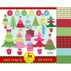 Christmas Funky Trees digital clip art and digital papers-Personal and Commercial Use-paper crafts,card making,scrapbook
