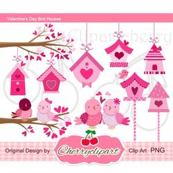 Valentine's Day Birdhouse Digital Clipart Set for-Personal and Commercial Use-paper crafts,card making,scrapbooking,web