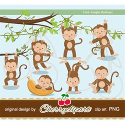 Cute Jungle Monkeys digital clipart for-Personal and Commercial Use-paper crafts,card making,scrapbooking
