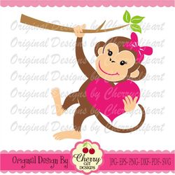 Valentines Day Monkey svg, Baby monkey girl svg Silhouette & Cricut Cut Files, Monkey Clip Art, T-Shirt, Iron on, Transf