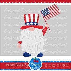 Patriotic gnome svg,  4th of July gnome svg, gnome with national flag,Independence Day Silhouette & Cricut Cut Files, Gn